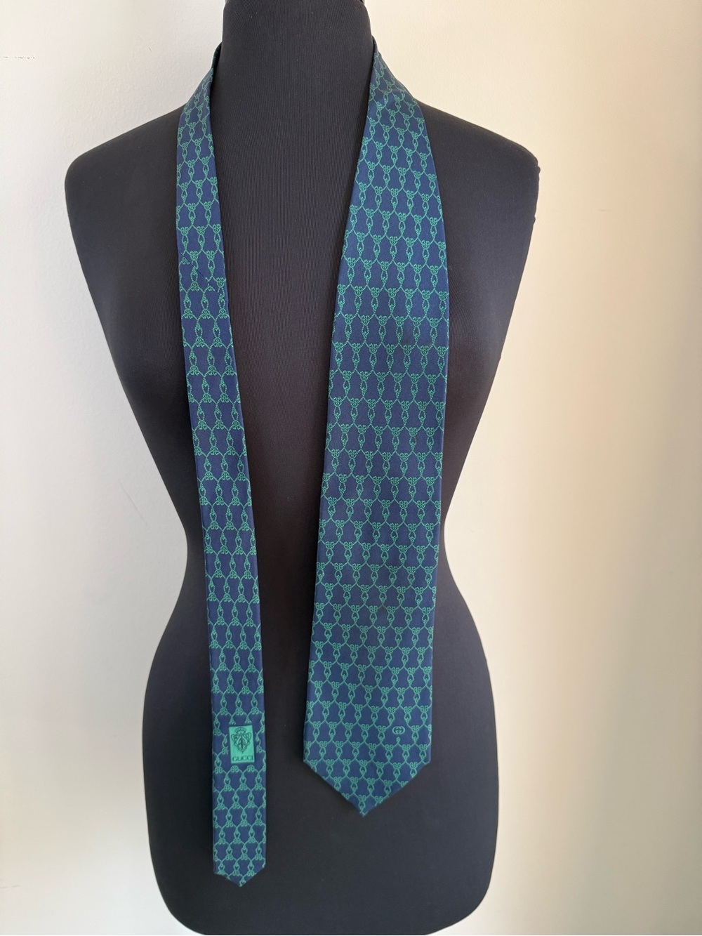Gucci Green and Navy Interlocking Pattern Men's Tie